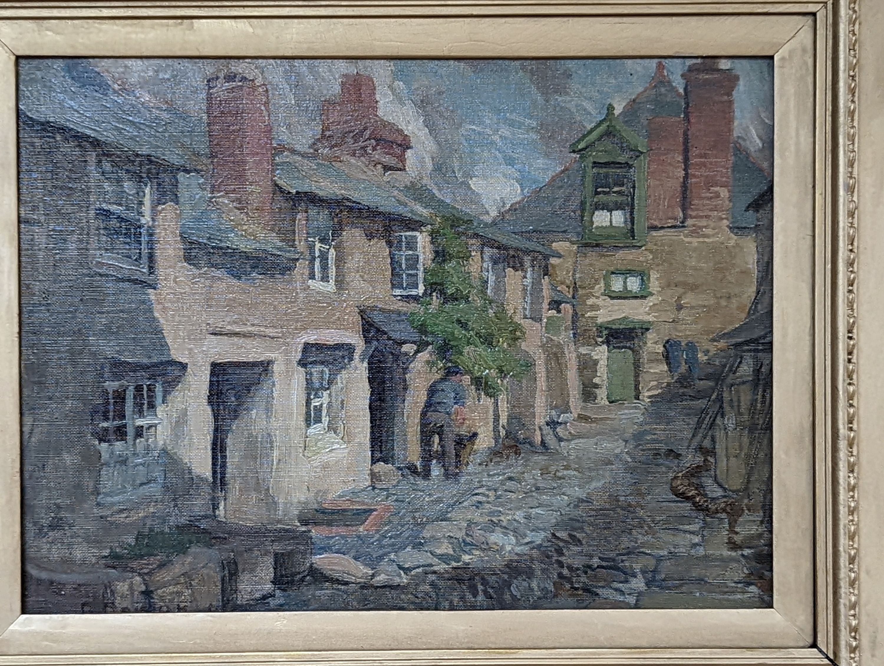 R. Ronner, oil on canvas board, Village street scene, signed, 27 x 37cm